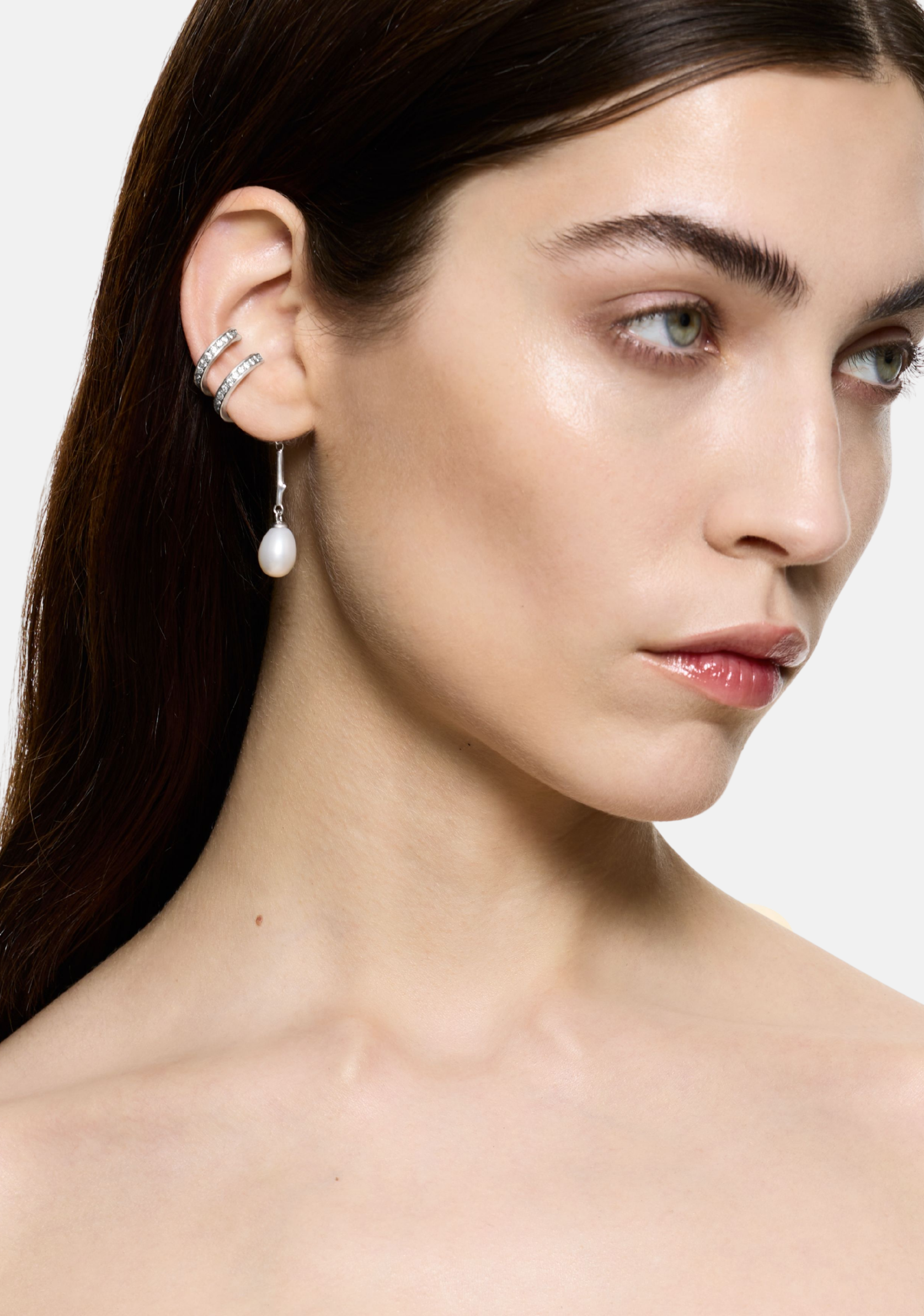 Encrusted Spiral Pearl Drop Earcuff