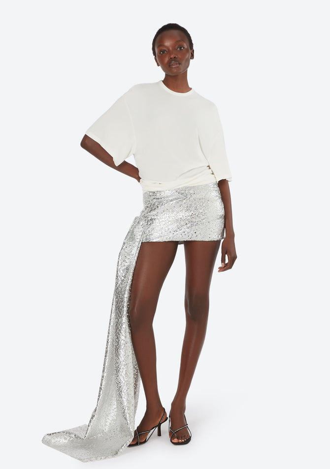 Bershka ruched mini skirt in cheap silver