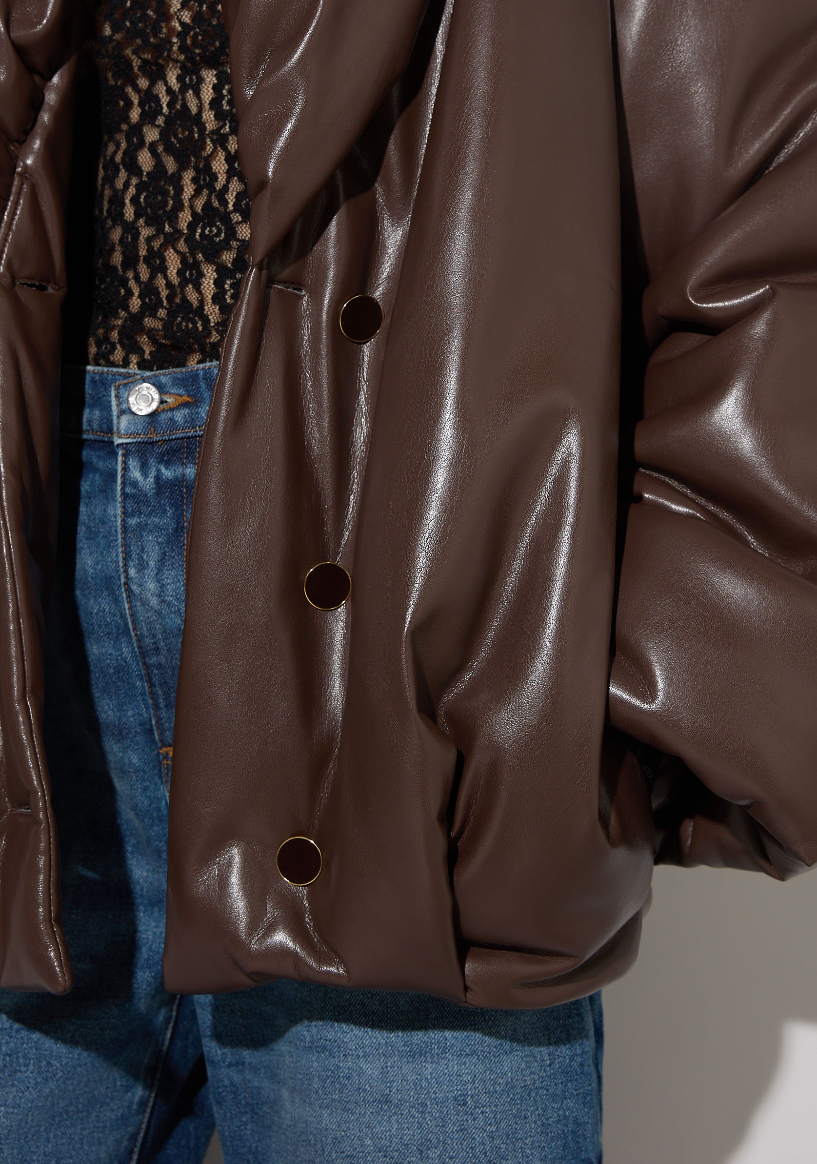 Eco-Leather Puffed Coat