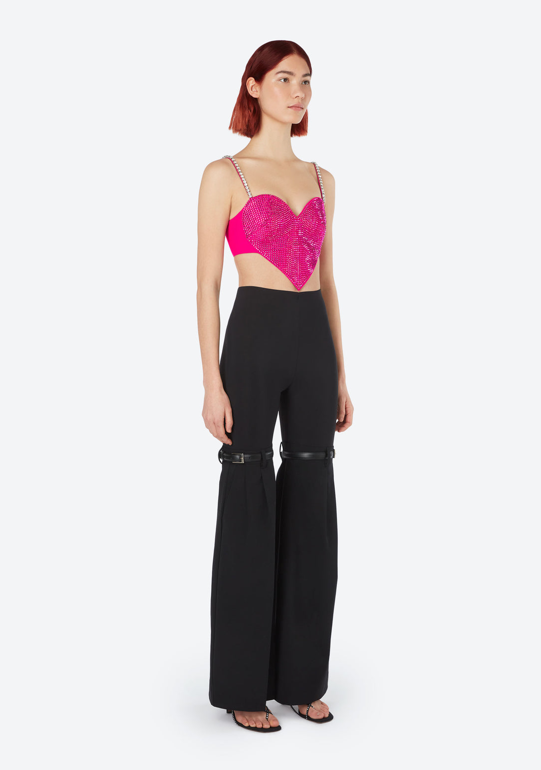 Area Heart Crystal-embellished Wool Crop Top in Pink