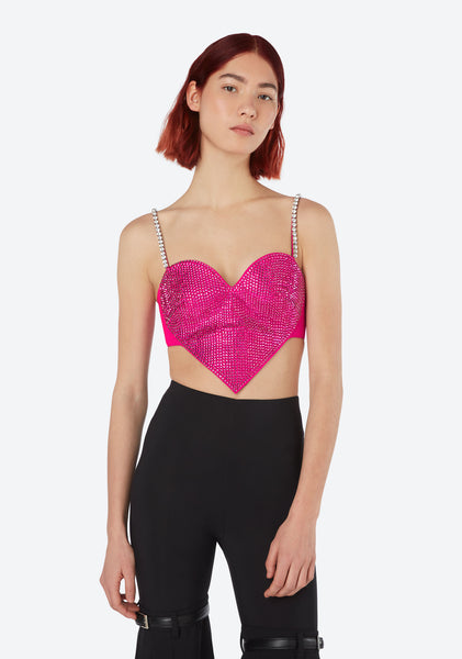 Area Heart Crystal-embellished Wool Crop Top in Pink