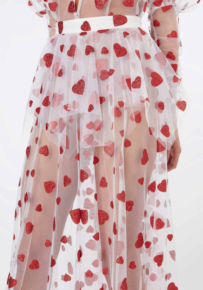 Pink skirt outlet with red hearts