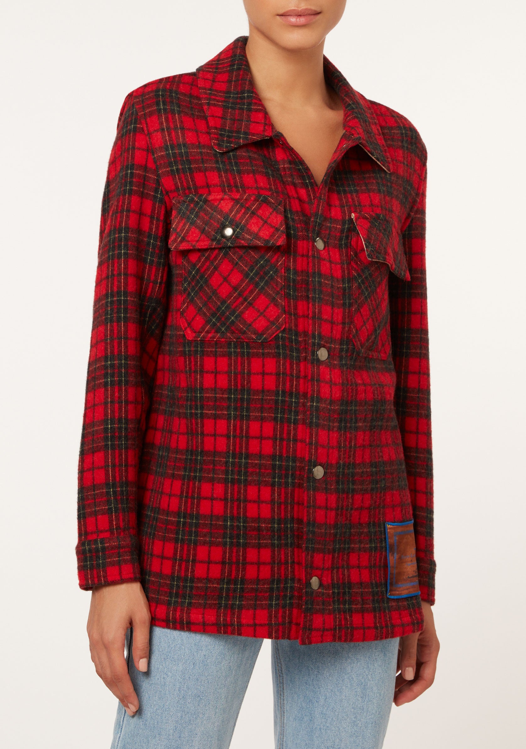 Pierre Louis Mascia Reversible Wool Plaid & Floral Over-shirt